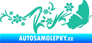 Samolepka Květina dekor 028 pravá s motýlkem tyrkysová
