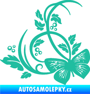 Samolepka Květina dekor 046 levá motýl tyrkysová