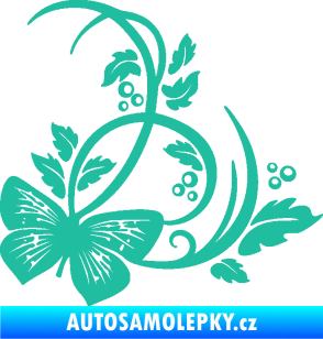 Samolepka Květina dekor 046 pravá motýl tyrkysová
