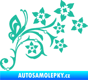 Samolepka Květina dekor 047 pravá s motýlem tyrkysová