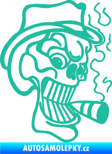 Samolepka Lebka 020 pravá crazy s cigaretou tyrkysová