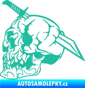Samolepka Lebka 031 levá probodnutá nožem tyrkysová