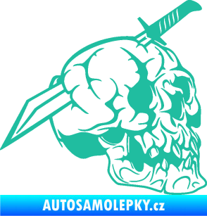 Samolepka Lebka 031 pravá probodnutá nožem tyrkysová