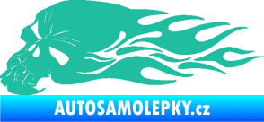 Samolepka Lebka 050 levá v plamenech tyrkysová