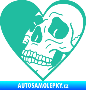 Samolepka Lebka 062 levá v srdíčku tyrkysová