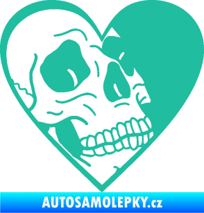Samolepka Lebka 062 pravá v srdíčku tyrkysová