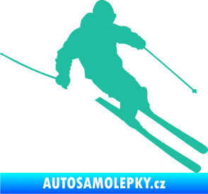 Samolepka Lyžař 027 pravá tyrkysová