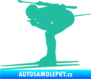 Samolepka Lyžař 028 levá - biatlon tyrkysová
