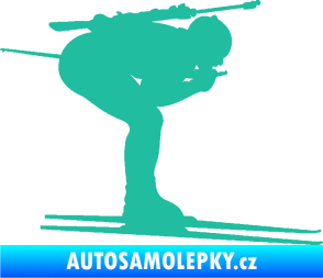 Samolepka Lyžař 028 pravá - biatlon tyrkysová