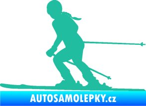 Samolepka Lyžařka 002 levá sjezd tyrkysová