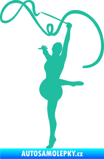 Samolepka Moderní gymnastika 003 levá gymnastka se stuhou tyrkysová