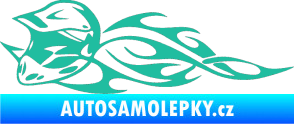 Samolepka Motorka 011 levá helma na motokros v plamenech tyrkysová