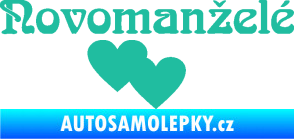 Samolepka Novomanželé 001 nápis se srdíčky tyrkysová