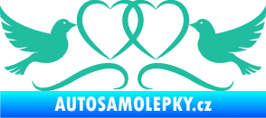 Samolepka Novomanželé 002 holubičky se srdíčky tyrkysová