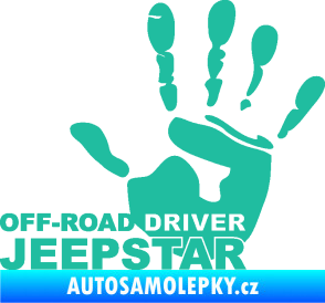 Samolepka Off road driver - Jeep star nápis s rukou tyrkysová