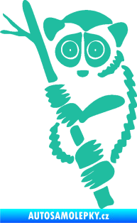 Samolepka Opice 004 levá lemur na stromě tyrkysová