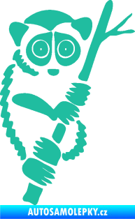 Samolepka Opice 004 pravá lemur na stromě tyrkysová