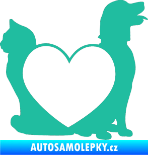 Samolepka Pejsek a kočička love pravá tyrkysová