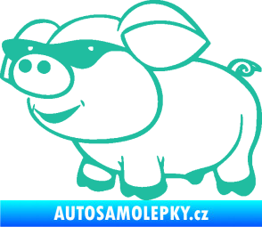 Samolepka Prase 006 levá frajer v brýlích tyrkysová