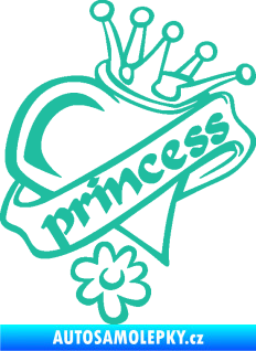 Samolepka Princess nápis v srdíčku tyrkysová