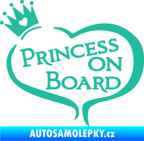 Samolepka Princess on board nápis s korunkou tyrkysová
