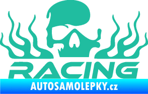 Samolepka Racing nápis s lebkou pravá tyrkysová