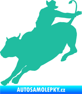Samolepka Rodeo 001 levá  kovboj s býkem tyrkysová