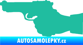 Samolepka Ruka s pistolí 001 levá ruce vzhůru tyrkysová
