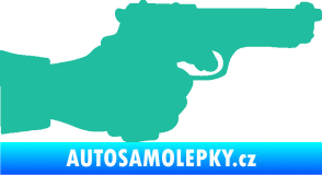 Samolepka Ruka s pistolí 001 pravá ruce vzhůru tyrkysová