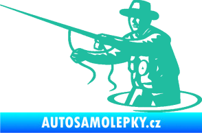 Samolepka Rybář 015 levá s udicí tyrkysová