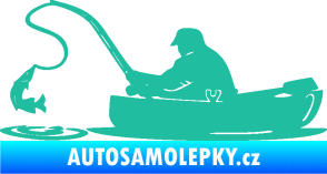 Samolepka Rybář 017 levá rybolov v lodičce tyrkysová