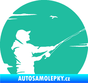 Samolepka Rybář 022 pravá tyrkysová