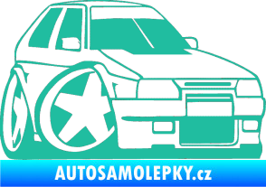 Samolepka Škoda Favorit karikatura pravá tyrkysová