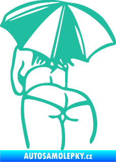 Samolepka Slečna s deštníkem levá tyrkysová