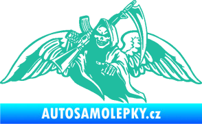 Samolepka Smrtka 016 levá s křídly a kosou tyrkysová
