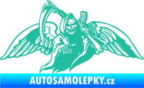Samolepka Smrtka 016 pravá s křídly a kosou tyrkysová