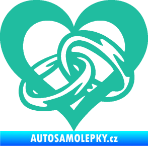 Samolepka Snubní prstýnky v srdíčku levá tyrkysová
