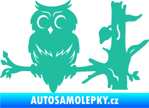 Samolepka Sova 005 levá na větvi tyrkysová