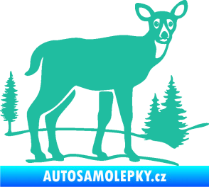 Samolepka Srna 002 pravá s krajinou tyrkysová