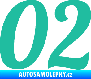 Samolepka Startovní číslo 02 typ 3 tyrkysová