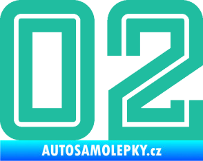 Samolepka Startovní číslo 02 typ 7 tyrkysová