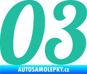 Samolepka Startovní číslo 03 typ 3 tyrkysová