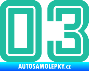 Samolepka Startovní číslo 03 typ 7 tyrkysová