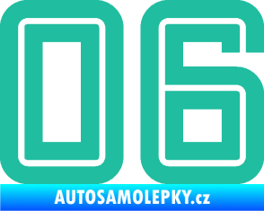 Samolepka Startovní číslo 06 typ 7 tyrkysová