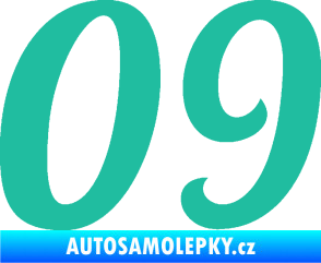 Samolepka Startovní číslo 09 typ 3  tyrkysová