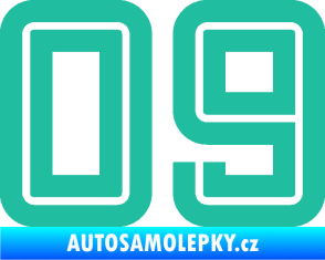 Samolepka Startovní číslo 09 typ 7 tyrkysová
