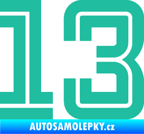 Samolepka Startovní číslo 13 typ 7 tyrkysová