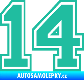 Samolepka Startovní číslo 14 typ 4 tyrkysová