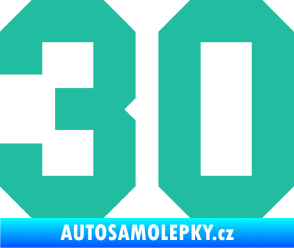 Samolepka Startovní číslo 30 tyrkysová