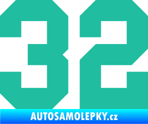 Samolepka Startovní číslo 32 tyrkysová